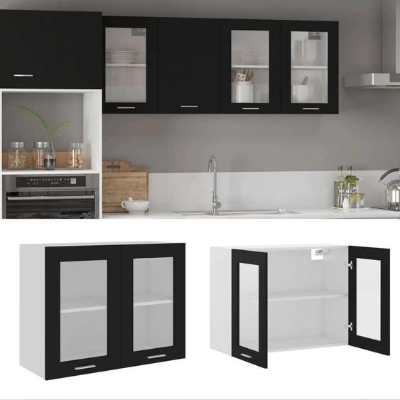 The Living Store Armoire suspendue en verre noir 80x31x60 cm Bois composite