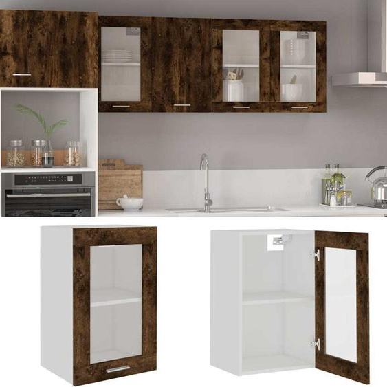 The Living Store Armoire suspendue verre chêne fumé 40x31x60 cm Matériau dérivé du bois