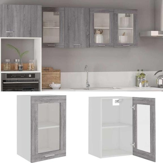 The Living Store Armoire suspendue verre gris Sonoma 40x31x60 cm Matériau dérivé du bois