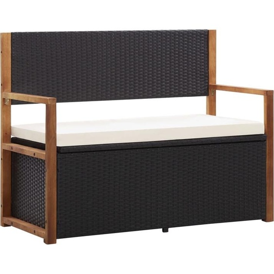 The Living Store Banc avec espace de rangement 115 cm Poly rotin massif acacia noir
