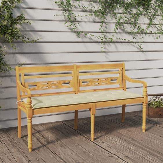 The Living Store Banc Batavia avec coussin crème 150 cm en teck massif