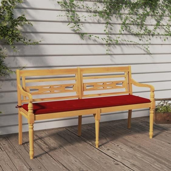 The Living Store Banc Batavia avec coussin rouge 150 cm teck massif