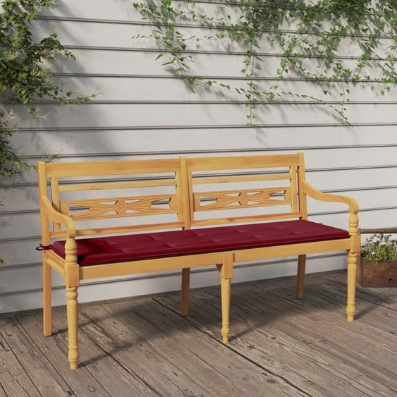 The Living Store Banc Batavia avec coussin rouge vin 150 cm teck massif