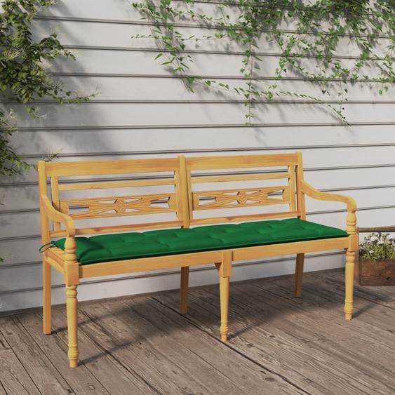 The Living Store Banc Batavia avec coussin vert 150 cm teck massif