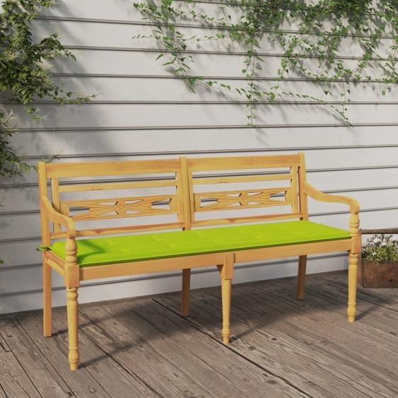 The Living Store Banc Batavia avec coussin vert clair 150 cm teck massif