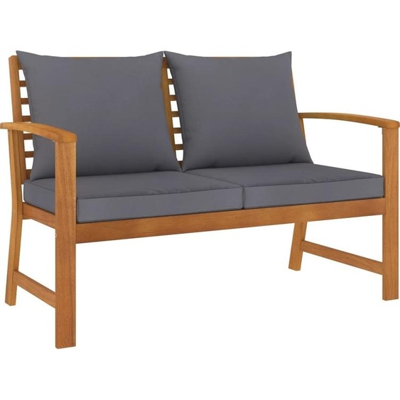 The Living Store Banc de jardin 120 cm avec coussins gris foncé en bois massif dacacia
