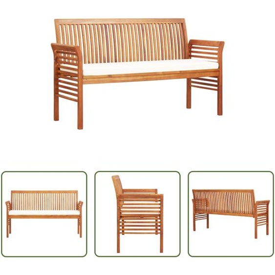 The Living Store Banc de jardin 3 places avec coussins 150 cm bois massif acacia