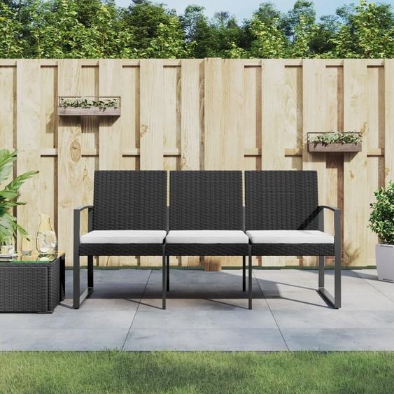 The Living Store Banc de jardin 3 places avec coussins Noir Rotin PP