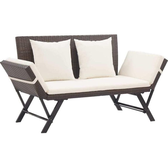 The Living Store Banc de jardin avec coussins 176 cm brun Poly rotin