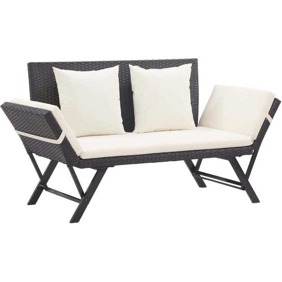 The Living Store Banc de jardin avec coussins 176 cm Noir Poly Rattan