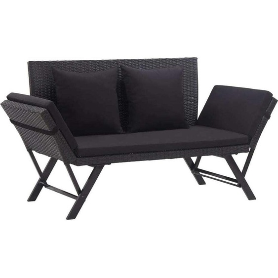 The Living Store Banc de jardin avec coussins 176 cm Noir Poly Rattan
