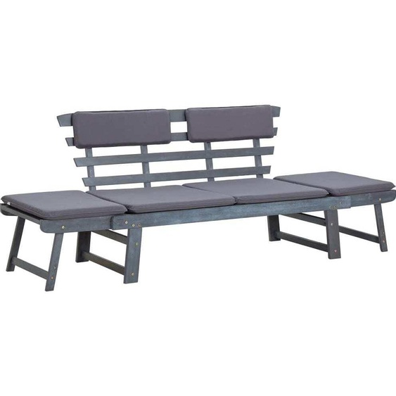 The Living Store Banc de jardin avec coussins 2-en-1 190 cm Gris Bois massif Acacia