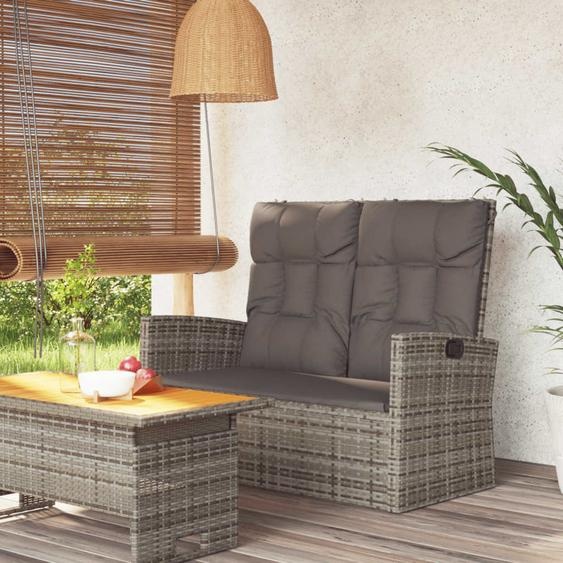The Living Store Banc de jardin avec fonction chaise longue & coussin Gris 118 cm Poly rotin