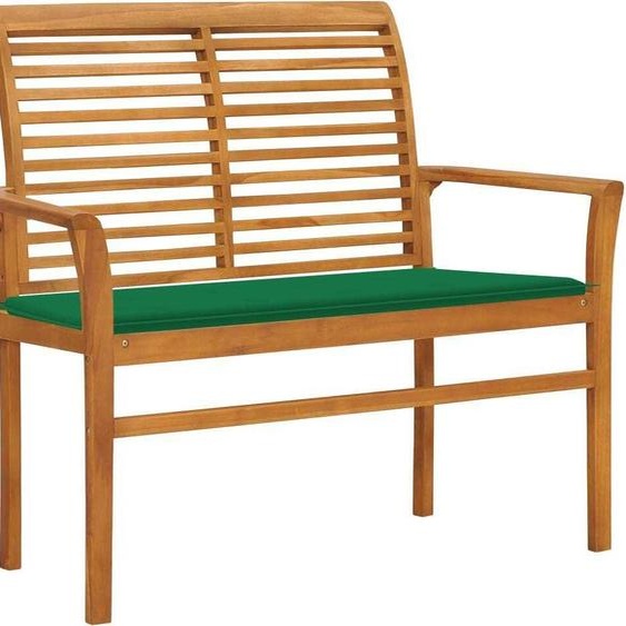 The Living Store Banc de jardin avec garniture verte 112 cm teck massif