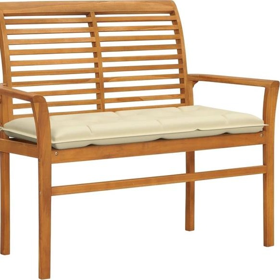 The Living Store Banc de jardin avec revêtement blanc crème 112 cm teck massif