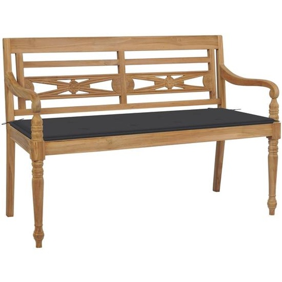 The Living Store Banc de jardin Batavia avec coussin anthracite 120 cm teck massif
