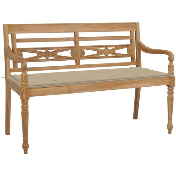 The Living Store Banc de jardin Batavia avec coussin beige 120 cm teck massif