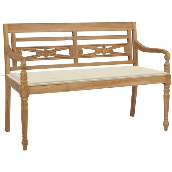 The Living Store Banc de jardin Batavia avec coussin blanc crème 120cm teck massif