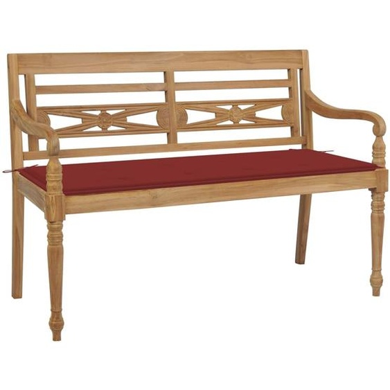 The Living Store Banc de jardin Batavia avec coussin rouge 120 cm teck massif