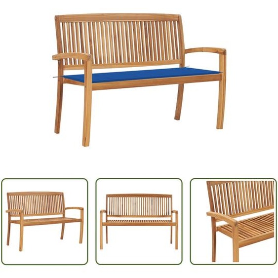 The Living Store Banc de jardin empilable avec support 128,5 cm en teck massif