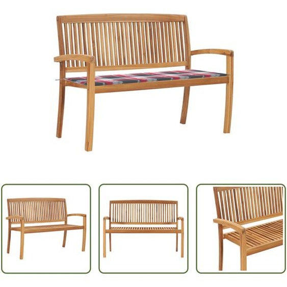 The Living Store Banc de jardin empilable avec support 128,5 cm en teck massif