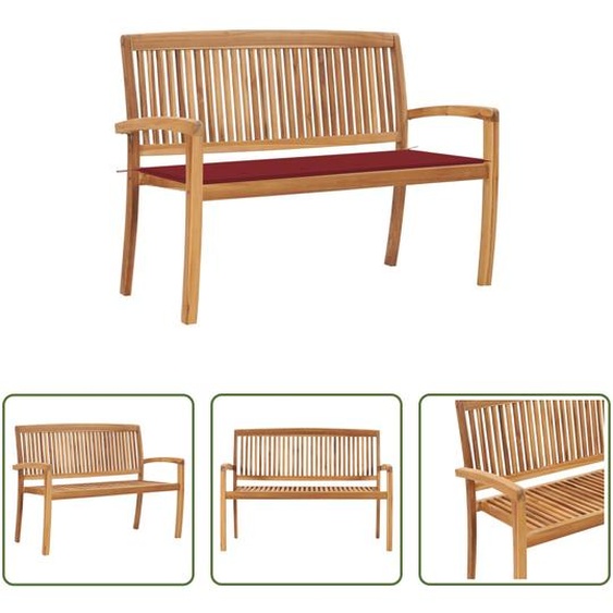 The Living Store Banc de jardin empilable avec support 128,5 cm en teck massif