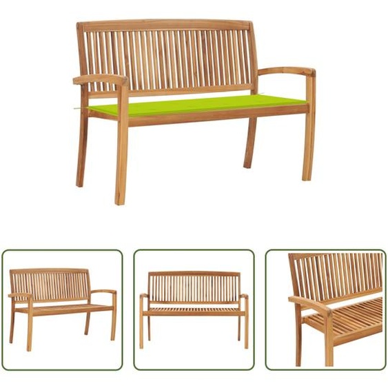 The Living Store Banc de jardin empilable avec support 128,5 cm en teck massif