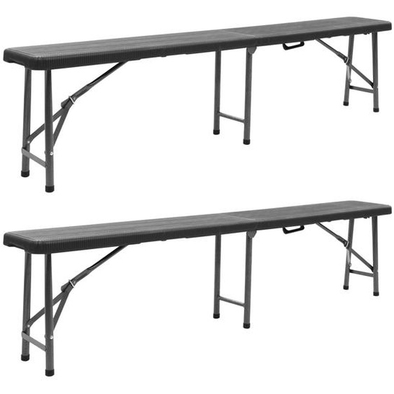 The Living Store Bancs de jardin pliants 2 pcs. 180 cm HDPE noir