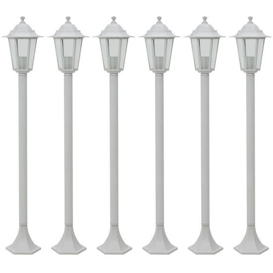 The Living Store Borne déclairage de jardin 6 pcs. E27 110 cm aluminium blanc