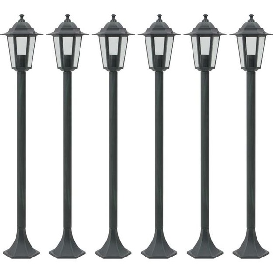 The Living Store Borne déclairage de jardin 6 pcs. E27 110 cm aluminium vert foncé