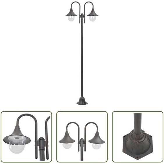 The Living Store Borne déclairage de jardin E27 220 cm Aluminium 2-Lanternes Bronze