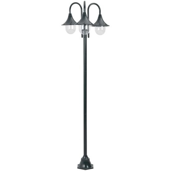 The Living Store Borne déclairage de jardin E27 220 cm aluminium 3-lanternes vert foncé