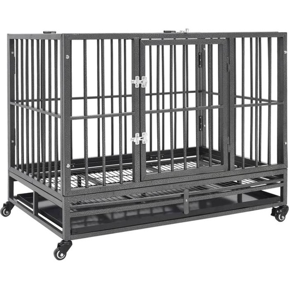 The Living Store Cage pour chiens avec roulettes acier 102x72x85 cm