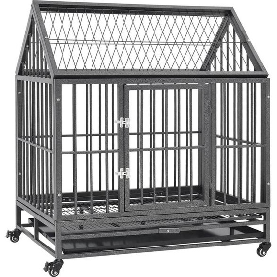 The Living Store Cage pour chiens avec roulettes et toit Acier 92x62x106 cm