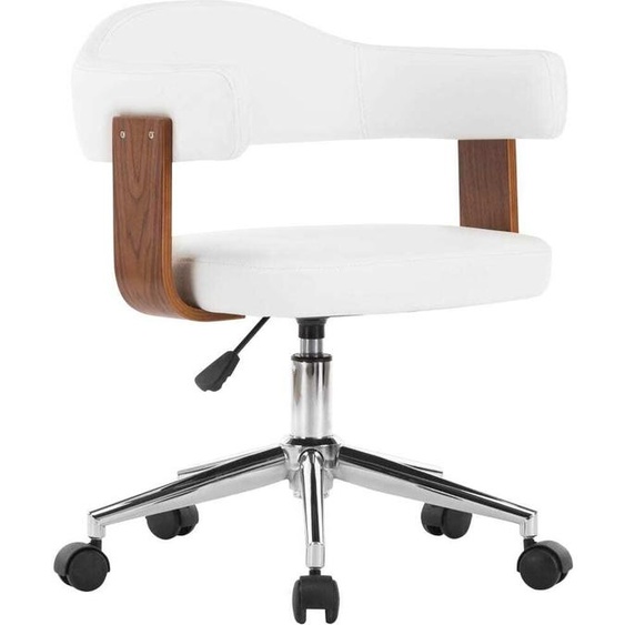 The Living Store Chaise de bureau pivotante Blanc Bois courbé et similicuir