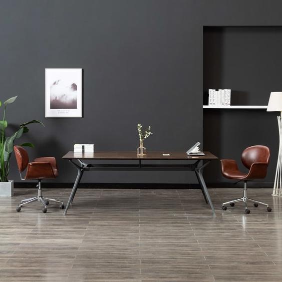 The Living Store Chaise de bureau pivotante en similicuir marron