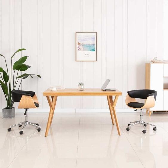 The Living Store Chaise de bureau pivotante noire en bois courbé et similicuir