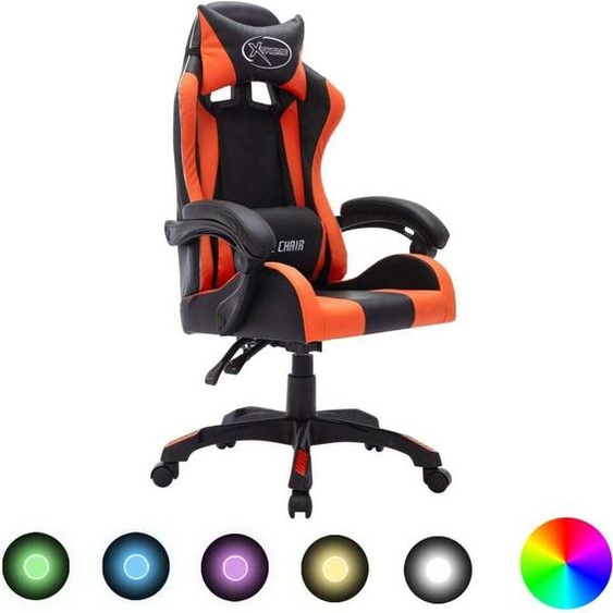 The Living Store Chaise de jeu avec lumières LED RGB Orange et noir Similicuir