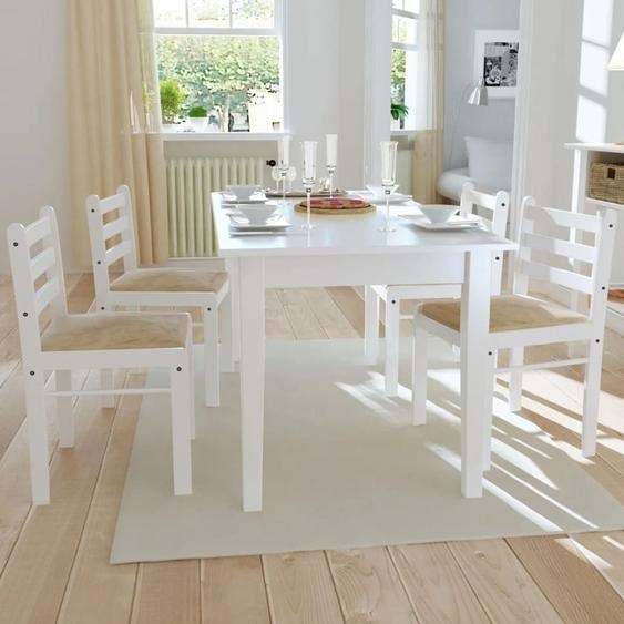 The Living Store Chaises de salle à manger 4 pcs. Blanc hévéa massif et velours
