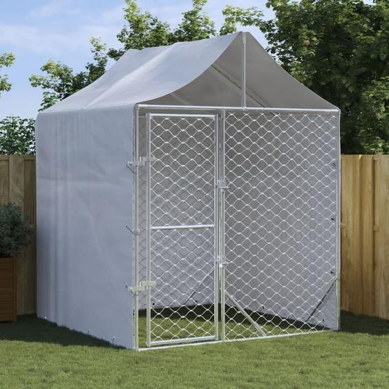 The Living Store Chenil extérieur avec toit Argent 2x2x2,5 m Acier galvanisé
