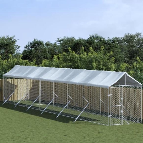 The Living Store Chenil extérieur avec toit Argenté 2x14x2,5 m Acier galvanisé