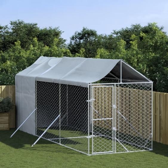 The Living Store Chenil extérieur avec toit Argenté 2x6x2,5m Acier galvanisé
