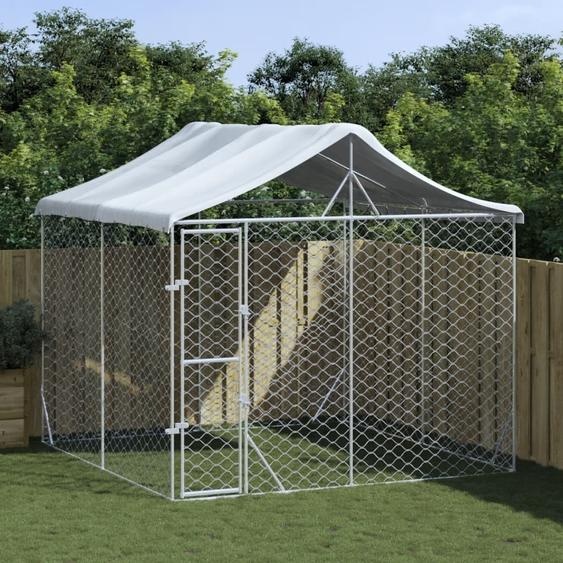 The Living Store Chenil extérieur avec toit Argenté 3x3x2,5m Acier galvanisé