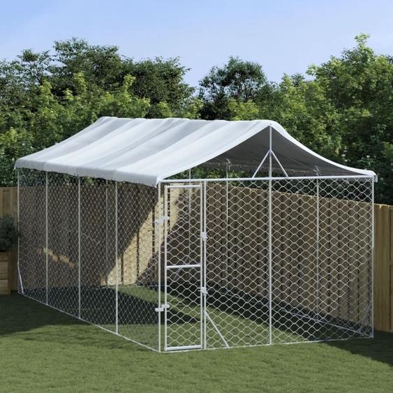 The Living Store Chenil extérieur avec toit Argenté 3x6x2,5m Acier galvanisé