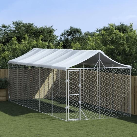 The Living Store Chenil extérieur avec toit Argenté 3x7,5x2,5m Acier galvanisé