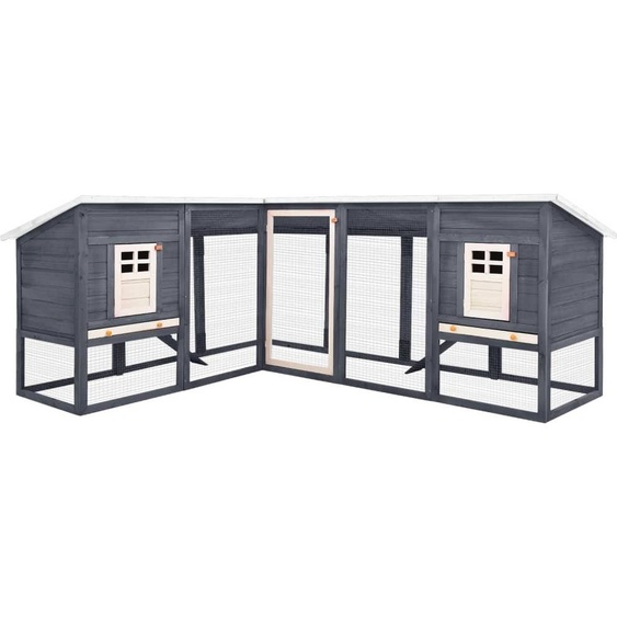 The Living Store Clapier à lapins avec cour extérieure Gris et blanc Sapin massif