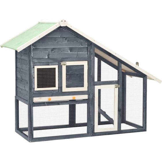 The Living Store Clapier pour lapins Gris et blanc 140x63x120 cm Sapin massif