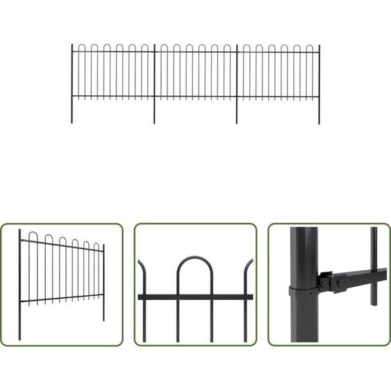 The Living Store Clôture de jardin avec design darceau Acier 5,1 x 1,2 m Noir