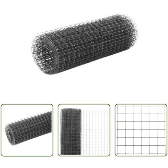 The Living Store Clôture en fil de fer acier avec revêtement PVC 25x0,5 m Gris