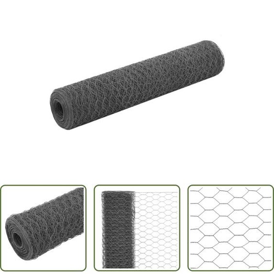 The Living Store Clôture en fil de fer acier avec revêtement PVC 25x0,75 m Gris